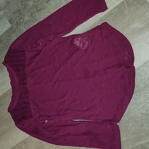 Old Navy Girls Burgundy Long Sleeve Lace Yoke Top Size 6-7